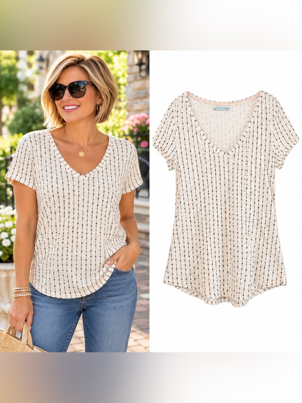 Maurices Cream V-Neck Top w/Arrow Print Women’s Size Medium Feminine Boho Chic